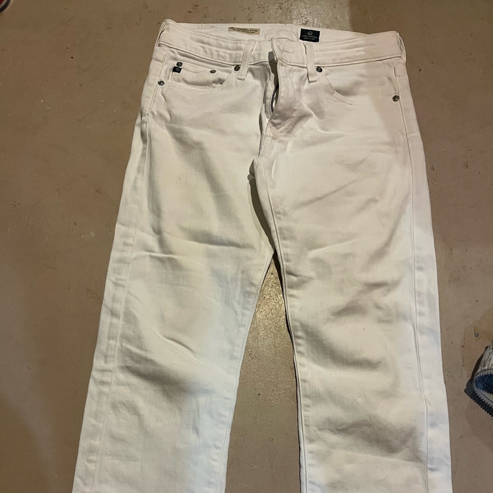 AG crop, boyfriend fit. Straight White Jeans